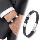 Siyah Deri Minimal Çelik Erkek Bileklik