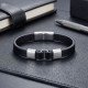 Siyah Deri Minimal Çelik Erkek Bileklik