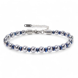 Gümüş Ve Mavi Renkli Hematit Ayaranabilir Çelik Zincir Bileklik