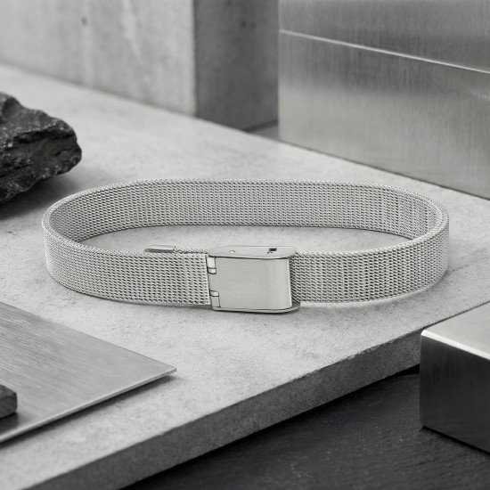 Hasır örgü desenli çelik erkek bileklik, maskülen tasarım