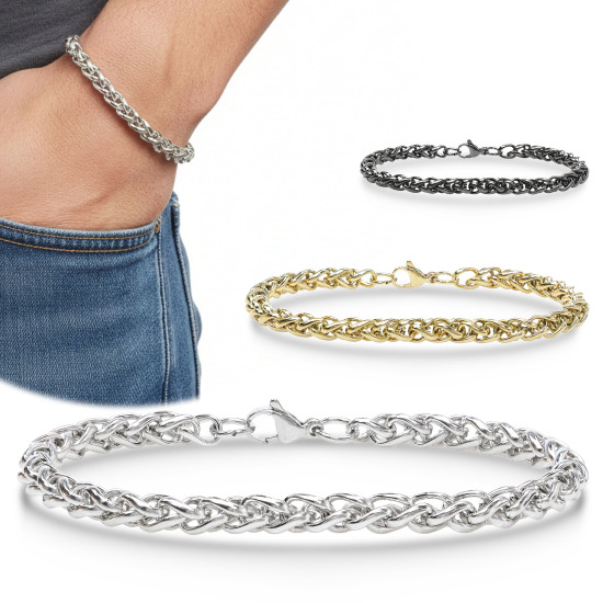 Hasır Örgü Çelik Zincir Erkek Bileklik 6mm