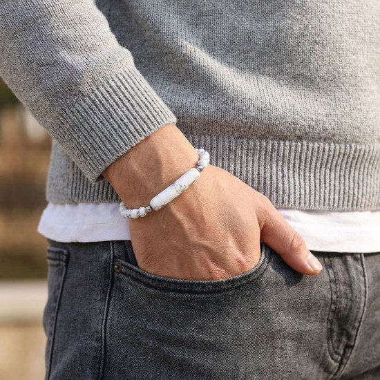 Havlit taşlı çelik halat klipsli erkek bileklik