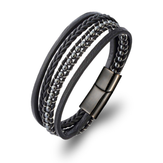 Casera's Hematit Doğaltaş Ve Deri Çoklu Bileklik 33352B9D21 Hematit doğal taşlı deri çoklu erkek bileklik modeli