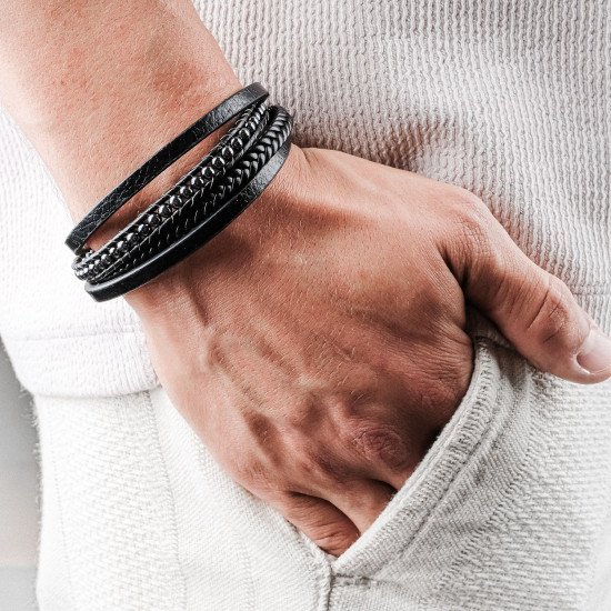 Casera's Hematit Doğaltaş Ve Deri Çoklu Bileklik 33352B9D21 Hematit doğal taşlı deri çoklu erkek bileklik modeli