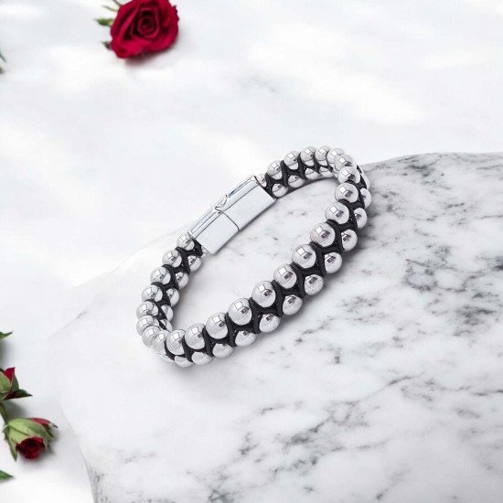 Çelik halat hematit detaylı el örgüsü erkek bileklik Hematit taşlı çelik halatlı maskülen erkek bileklik