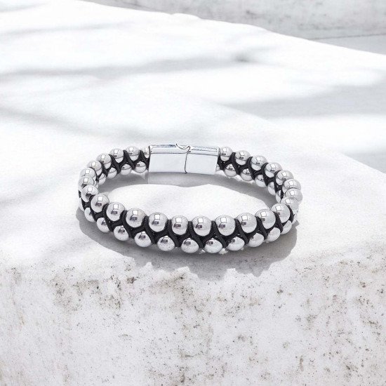 Çelik halat hematit detaylı el örgüsü erkek bileklik Hematit taşlı çelik halatlı maskülen erkek bileklik