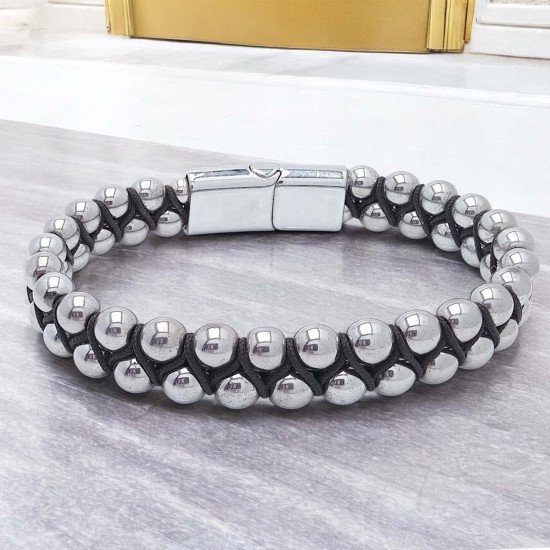 Çelik halat hematit detaylı el örgüsü erkek bileklik Hematit taşlı çelik halatlı maskülen erkek bileklik