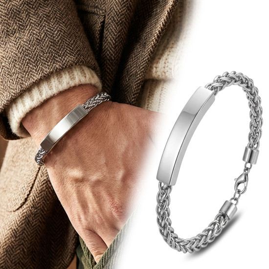 Çelik zincir isim yazılabilir erkek bileklik