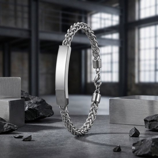 Çelik zincir isim yazılabilir erkek bileklik