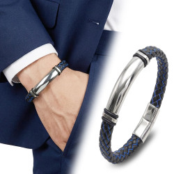 İsim Yazılabilir Mavi Siyah Deri Erkek Bileklik