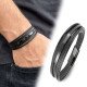 Siyah Titanyum Plaka İsim Yazılabilir Çoklu Deri Erkek Bileklik