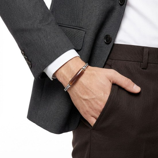 Kahve Akik Doğal Taşlı Ayarlanabilir Çelik Zincir Erkek Bileklik - Casera's kahve akik doğal taşlı ayarlanabilir çelik zincir erkek bileklik