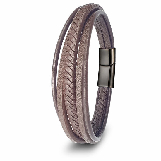 Kahverengi çoklu katmanlı doğal deri erkek bileklik