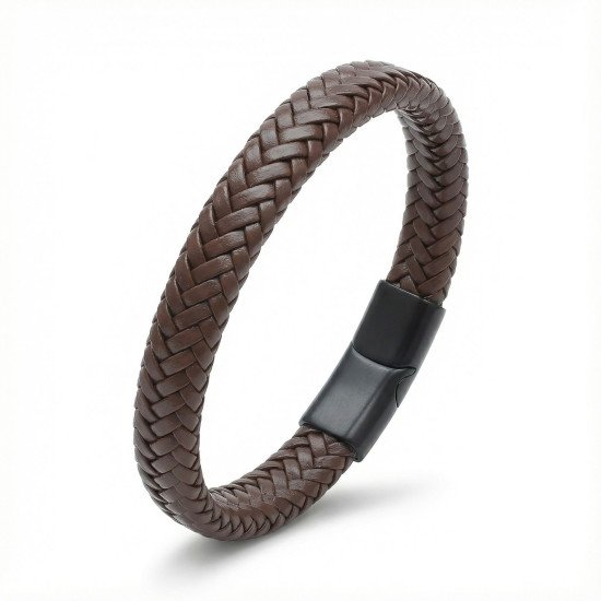 Kahverengi El Örgüsü Deri Erkek Bileklik
