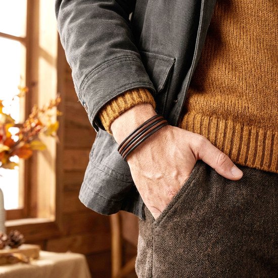 Kahverengi Siyah Çoklu Deri Erkek Bileklik Kahverengi Siyah Çoklu Deri Erkek Bileklik