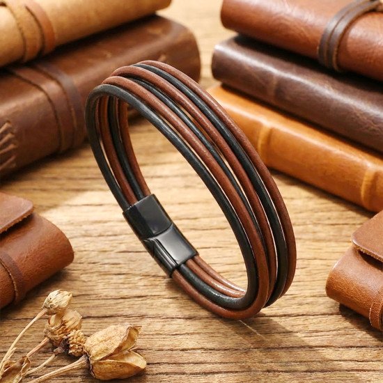 Kahverengi Siyah Çoklu Deri Erkek Bileklik Kahverengi Siyah Çoklu Deri Erkek Bileklik