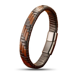 Kahve Ve Siyah Deri Örgü Bileklik