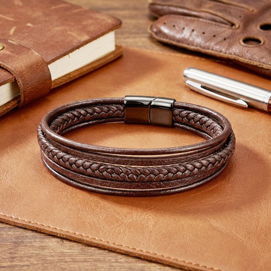 Kahverengi Çoklu Deri Çelik Erkek Bileklik kahverengi çoklu deri çelik erkek bileklik