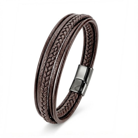 Kahverengi Çoklu Deri Çelik Erkek Bileklik kahverengi çoklu deri çelik erkek bileklik