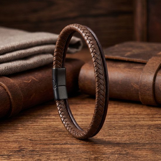 Maskülen kahverengi çoklu deri erkek bileklik Kahverengi çoklu katmanlı doğal deri erkek bileklik