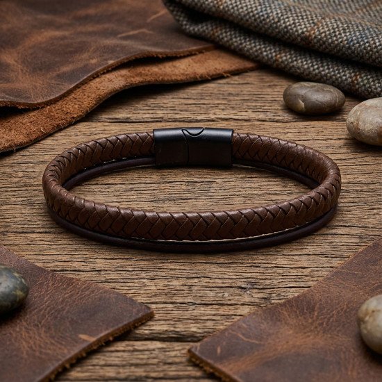 Maskülen kahverengi çoklu deri erkek bileklik Kahverengi çoklu katmanlı doğal deri erkek bileklik