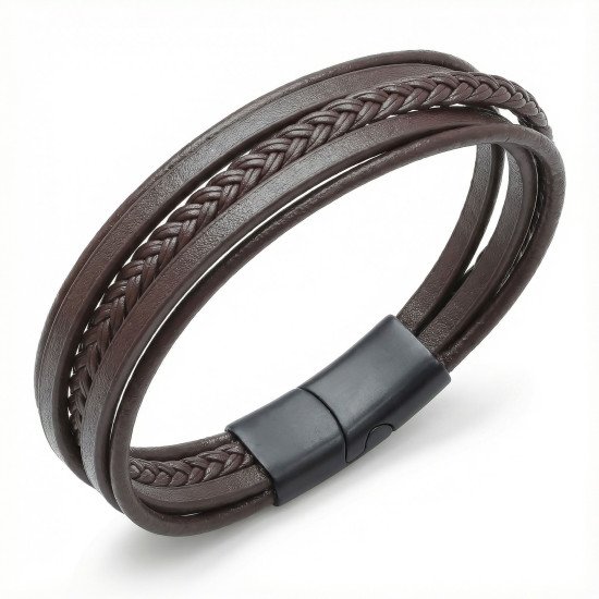 Kahverengi Çoklu El Örgüsü Deri Erkek Bileklik