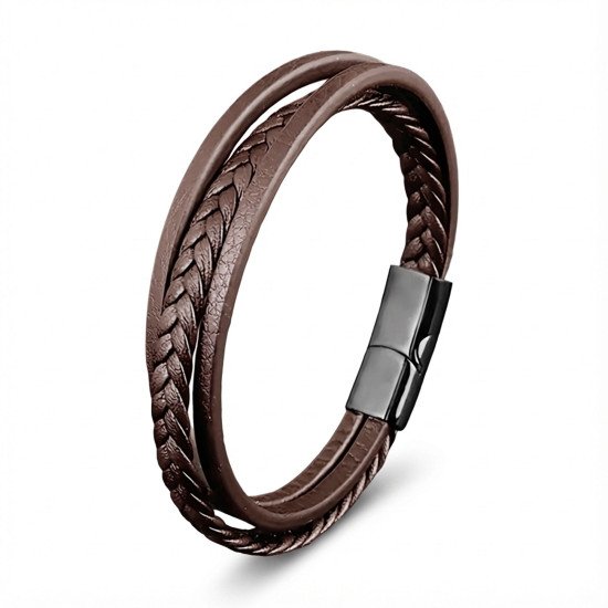 Kahverengi El Örgüsü Çoklu Deri Erkek Bileklik