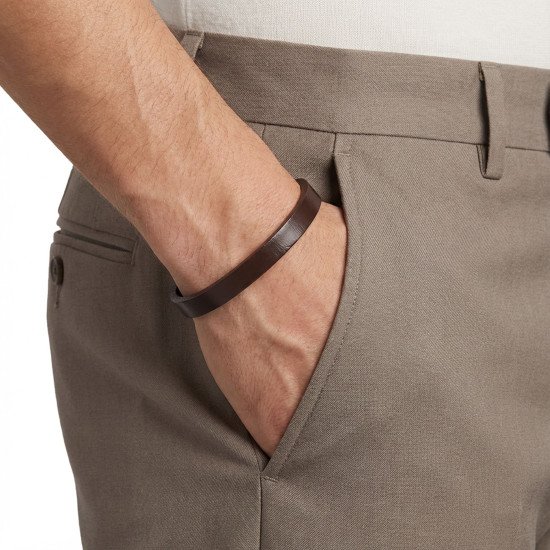 Kahverengi Minimal Deri Manyetik Kilitli Erkek Bileklik