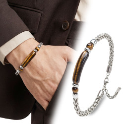 Kaplan Gözü Doğal Taşlı Ayarlanabilir Çelik Zincir Erkek Bileklik