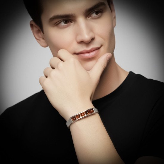 kaplan gözü taşı paslanmaz çelik erkek bileklik