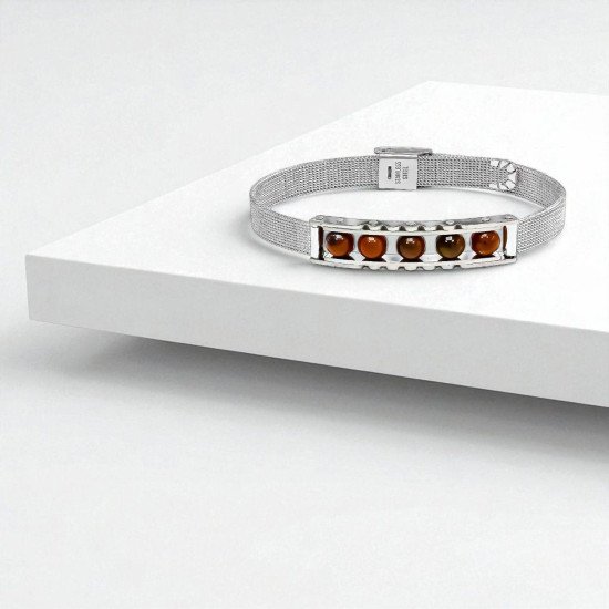 kaplan gözü taşı paslanmaz çelik erkek bileklik