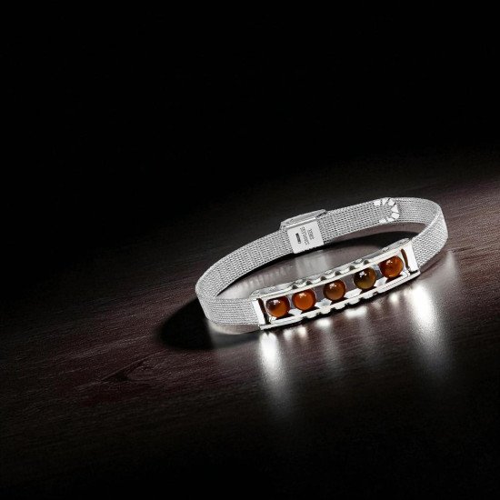 kaplan gözü taşı paslanmaz çelik erkek bileklik