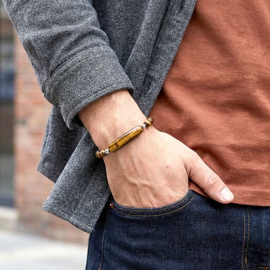 kaplan gözü taşlı çelik halat erkek bileklik