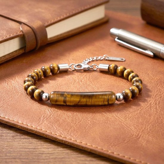 kaplan gözü taşlı çelik halat erkek bileklik