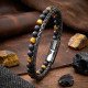 Kaplan gözü ve oniks taşlı deri çelik erkek bileklik