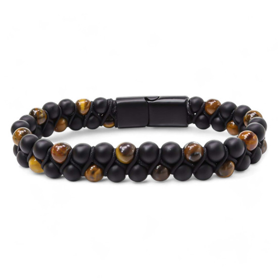 Erkek kaplan gözü ve oniks taşlı çelik halat bileklik Kaplan gözü ve oniks taşlı çelik halat erkek bileklik