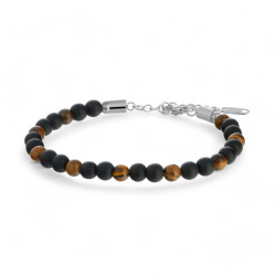 Kaplangözü Ve Oniks Doğal Taşlı Ayarlanabilir Çelik Zincir Bileklik