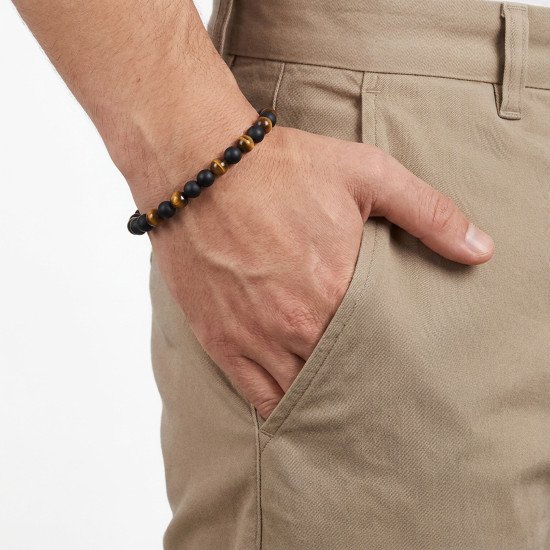 Kaplangözü ve oniks taşlı ayarlanabilir çelik zincir erkek bileklik