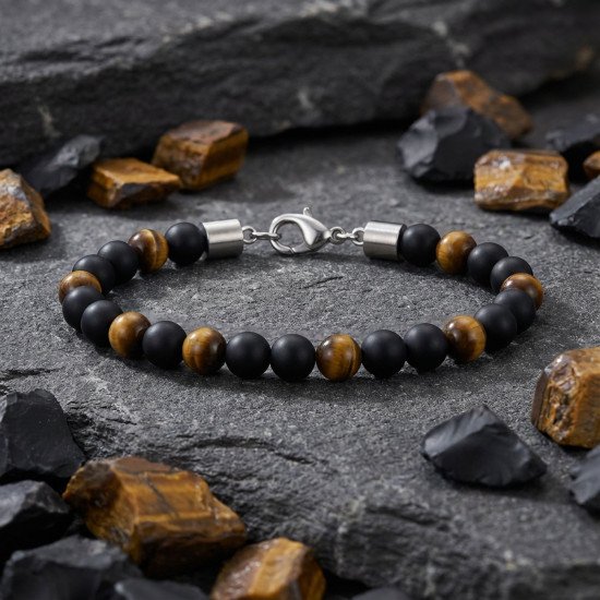 Kaplangözü ve oniks taşlı ayarlanabilir çelik zincir erkek bileklik