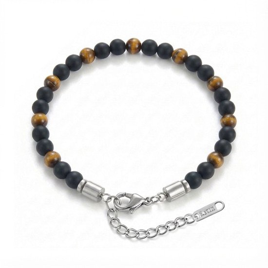 Kaplangözü ve oniks taşlı ayarlanabilir çelik zincir erkek bileklik