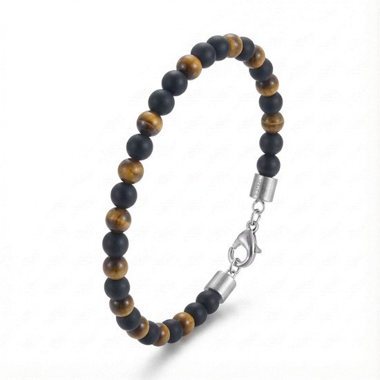 Kaplangözü ve oniks taşlı ayarlanabilir çelik zincir erkek bileklik