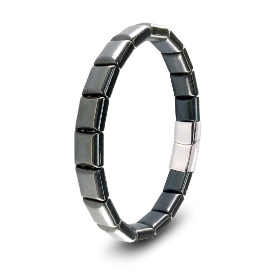 kare hematit doğaltaşlı çelik halat klipsli erkek bileklik