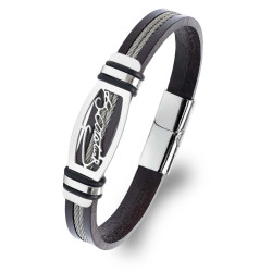 Atatürk İmzalı Çelik Halatlı Erkek Deri Bileklik