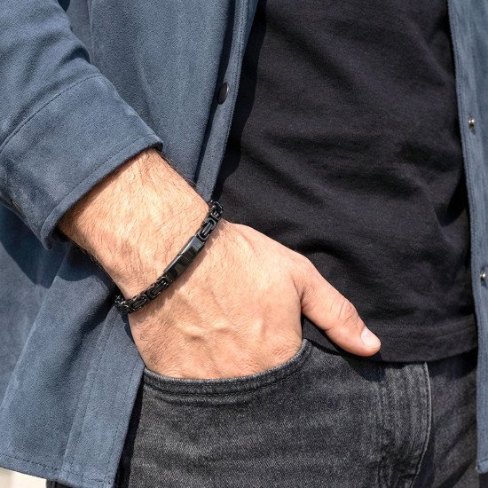 siyah kral zincir kilitli çelik erkek bileklik