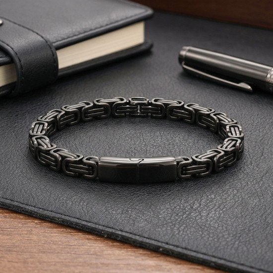 siyah kral zincir kilitli çelik erkek bileklik