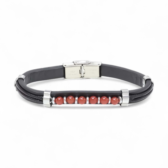 kırmızı akik taşlı deri erkek bileklik