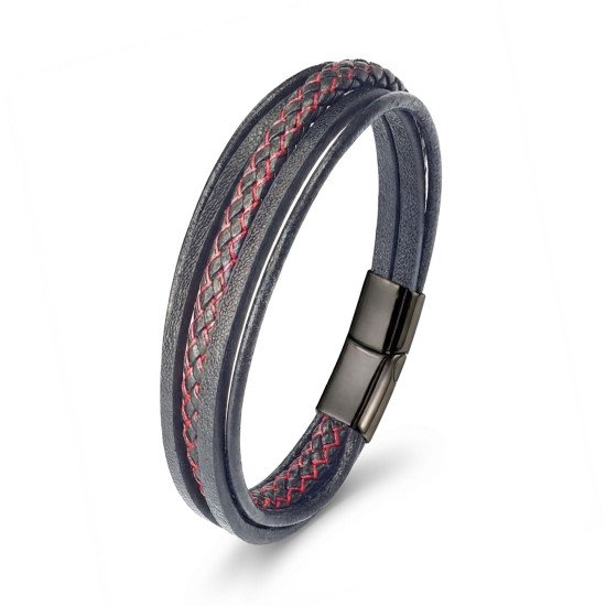 Kırmızı Siyah Çoklu Deri Erkek Bileklik