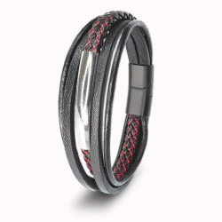 Siyah ve Kırmızı Çoklu Deri İsim Yazılabilir Erkek Bileklik