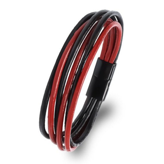 Kırmızı Siyah Çoklu Deri Erkek Bileklik