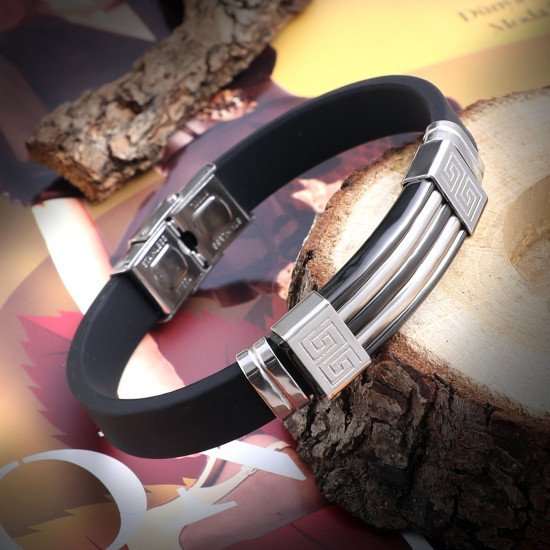 Kordon detaylı modern çelik erkek bileklik